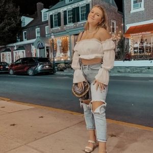 White puff off shoulder top